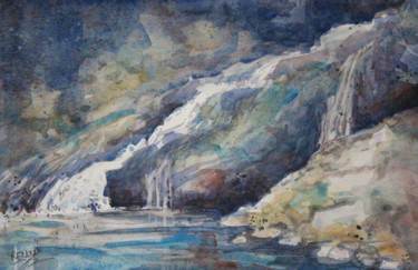 Aquarelle de Cascade dans les Bauges Peinture intitulée "Aquarelle de Cascad…" par Vanessa Renoux, Œuvre d'art originale, Aquarelle