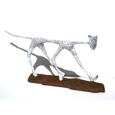 Sculpture de chat en papier encollé, inspiration Giacometti Sculpture intitulée "Sculpture de chat e…" par Vanessa Renoux, Œuvre d'art originale, Papier