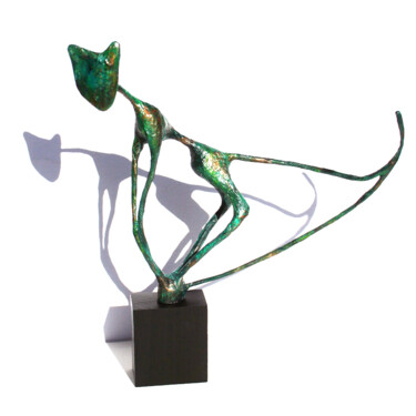 Chat vert en papier-bronze Sculpture intitulée "Chat vert en papier…" par Vanessa Renoux, Œuvre d'art originale, Papier