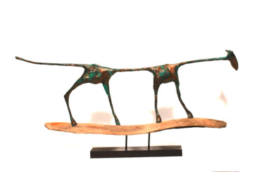 Sculpture intitulée "Grand chat à l'affu…" par Vanessa Renoux, Œuvre d'art originale, Papier