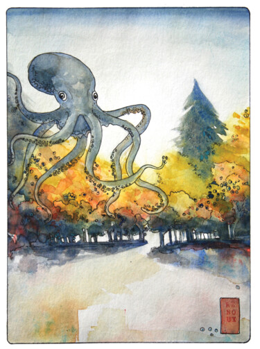 Malerei mit dem Titel "Octopus, pieuvre de…" von Vanessa Renoux, Original-Kunstwerk, Aquarell