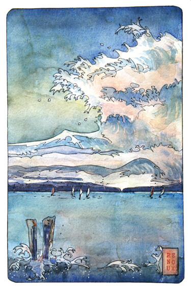 Pintura intitulada "Aquarelle japonisan…" por Vanessa Renoux, Obras de arte originais, Aquarela
