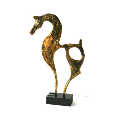Escultura titulada "Cheval doré en papi…" por Vanessa Renoux, Obra de arte original, Papel