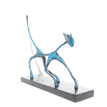 Escultura intitulada "Sculpture chat à l'…" por Vanessa Renoux, Obras de arte originais, Metais