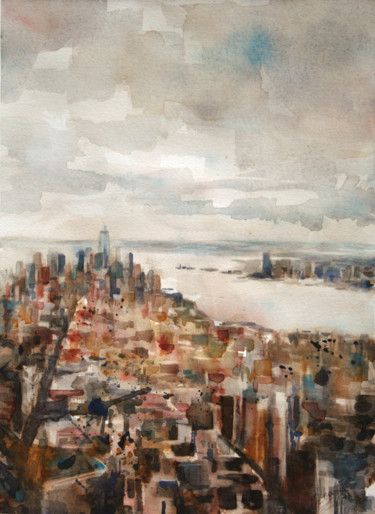 Painting titled "Manhattan 1" by Vanessa Renoux, Original Artwork, Watercolor