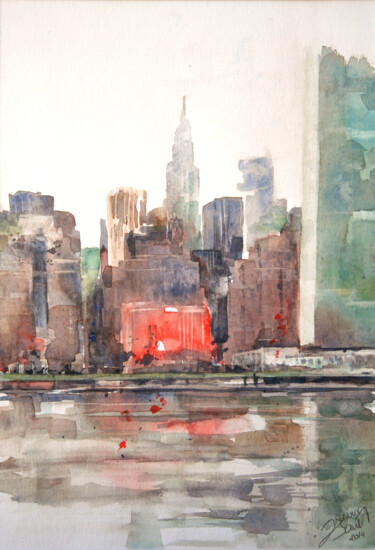 Painting titled "Aquarelle New York…" by Vanessa Renoux, Original Artwork, Watercolor