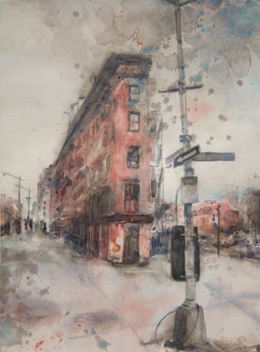 Painting titled "Flat Building -New…" by Vanessa Renoux, Original Artwork, Watercolor