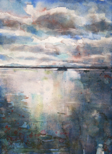 Painting titled "Lac de Trassimene" by Vanessa Renoux, Original Artwork, Watercolor