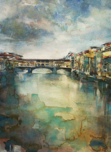 Painting titled "Florence I - aquare…" by Vanessa Renoux, Original Artwork, Watercolor Mounted on Other rigid panel