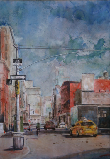 Pittura intitolato "Downtown - Aquarell…" da Vanessa Renoux, Opera d'arte originale, Acquarello