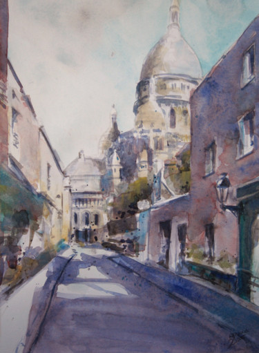 Painting titled "Montmartre - aquare…" by Vanessa Renoux, Original Artwork, Watercolor