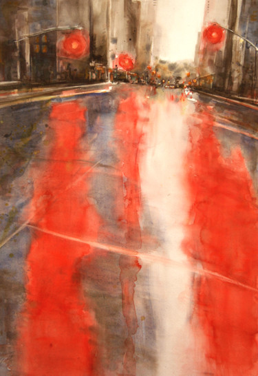 Pittura intitolato "Red Rain - Aquarell…" da Vanessa Renoux, Opera d'arte originale, Acquarello