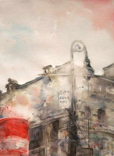 Schilderij getiteld "Red Chimney - aquar…" door Vanessa Renoux, Origineel Kunstwerk, Aquarel