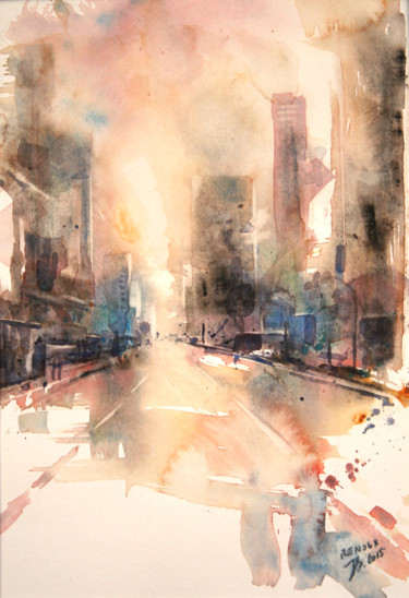 Painting titled "Flou I - Aquarelle…" by Vanessa Renoux, Original Artwork, Watercolor