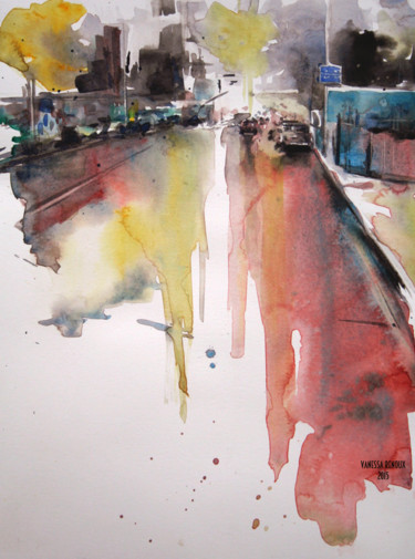 Painting titled ""Montreal Street I"…" by Vanessa Renoux, Original Artwork, Watercolor