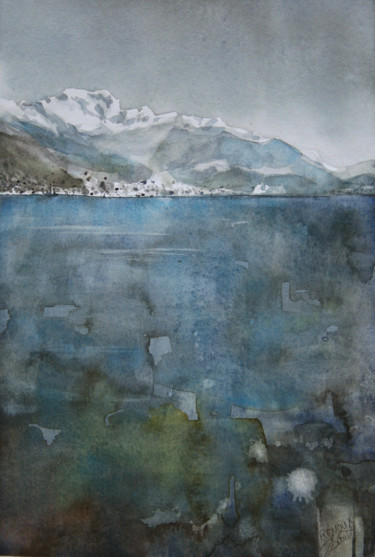Schilderij getiteld "Aquarelle du Lac d'…" door Vanessa Renoux, Origineel Kunstwerk, Aquarel