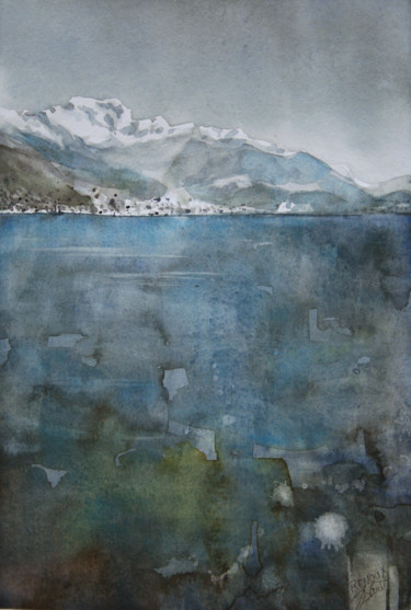 Painting titled "Aquarelle du Lac d'…" by Vanessa Renoux, Original Artwork, Watercolor