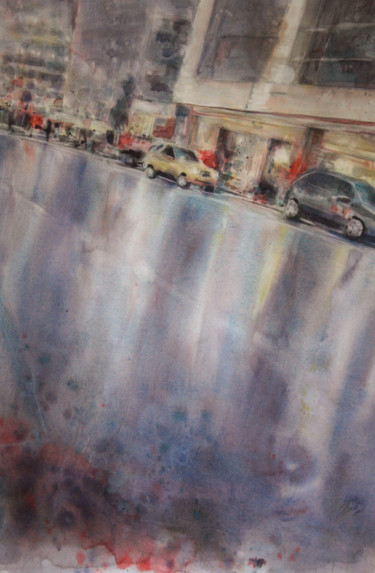 Painting titled "Rainy Road I" by Vanessa Renoux, Original Artwork, Watercolor