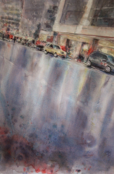 Peinture intitulée "Rainy Road I" par Vanessa Renoux, Œuvre d'art originale, Aquarelle