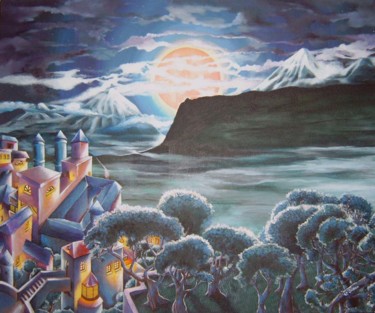 Pintura intitulada "Lune rousse" por Vanessa Simon, Obras de arte originais, Acrílico