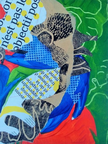 Collagen mit dem Titel "Fleur 3" von Vanessa Taverne, Original-Kunstwerk, Scherenschnitt