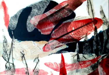 Картина под названием "Aquatique 1" - Vanessa Taverne, Подлинное произведение искусства, Монотип