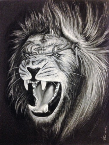 Painting titled "LION" by Vanessa Terreros, Original Artwork, Pastel