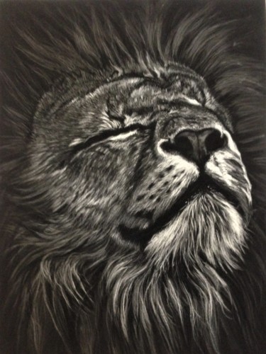 Painting titled "lion" by Vanessa Terreros, Original Artwork, Pastel