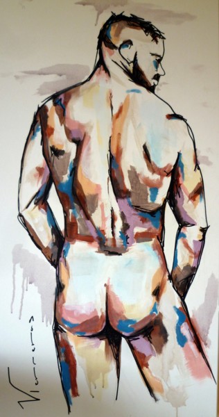 Painting titled "Homme contemporain" by Vanessa Terreros, Original Artwork, Acrylic