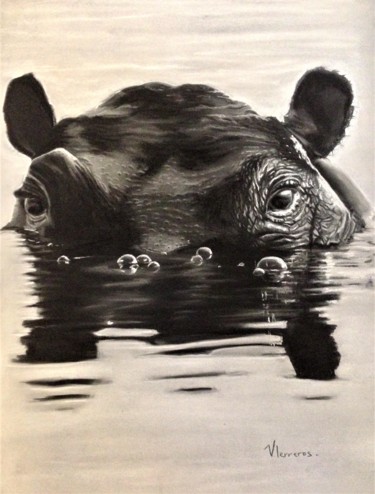 Painting titled "hippopotame" by Vanessa Terreros, Original Artwork, Pastel Mounted on Other rigid panel