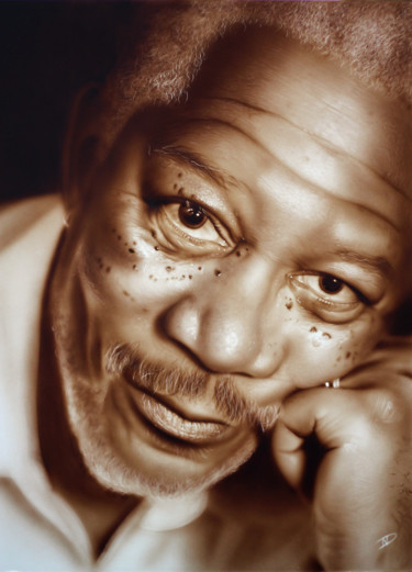 Schilderij getiteld "Morgan Freeman" door Nesdesign, Origineel Kunstwerk, Airbrush