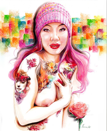 Malerei mit dem Titel "Pink series_work 1" von Vanessa Chyi, Original-Kunstwerk, Aquarell