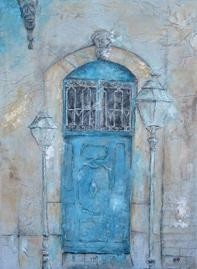 Peinture intitulée "Porte bleue" par Vanessa Martin, Œuvre d'art originale, Huile