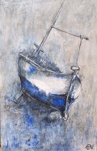 Peinture intitulée "Barque Bleue" par Vanessa Martin, Œuvre d'art originale, Huile