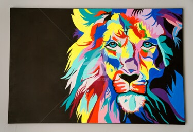 Pintura intitulada "Lion multicolor ORI…" por Vaness'Art, Obras de arte originais, Acrílico