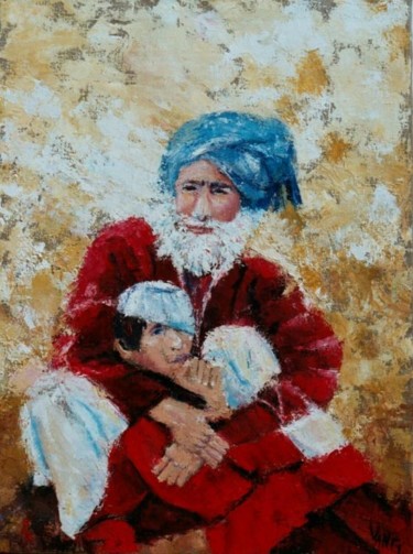 Peinture intitulée "Old man & the boy" par Van G, Œuvre d'art originale, Huile Monté sur Châssis en bois