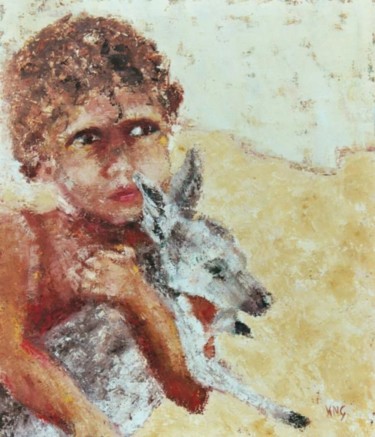 Painting titled "Boy and his kangaro…" by Van G, Original Artwork
