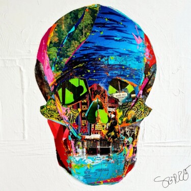 Collages titled "Il cranio 41.5 x 41…" by Abstract Paintings Serge, Original Artwork, Acrylic