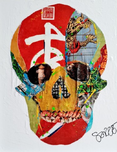 Peinture intitulée "Il cranio standing…" par Abstract Paintings Serge, Œuvre d'art originale, Collages