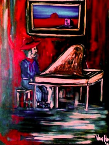 Painting titled "The Pianoman" by Vanhout, Original Artwork, Oil