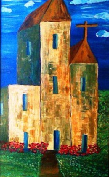 Painting titled "Abondoned Church" by Vanhout, Original Artwork, Oil