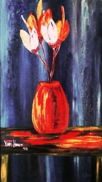 Painting titled "Lella's Lillies" by Vanhout, Original Artwork, Oil