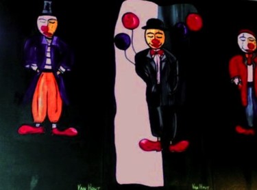 Painting titled "3Clowns" by Vanhout, Original Artwork, Oil