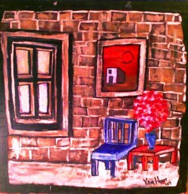 Painting titled "Old Wall" by Vanhout, Original Artwork, Oil