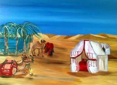 Painting titled "Desert figures" by Vanhout, Original Artwork, Oil