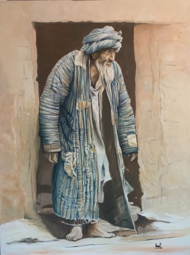 Painting titled "Man in cave" by Vani Ghougassian, Original Artwork, Oil