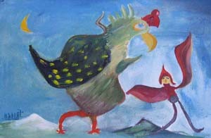 Painting titled "Bird and thoreador" by Vania, Original Artwork