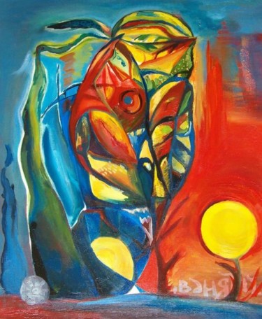 Painting titled "Tree and a sun" by Vania, Original Artwork