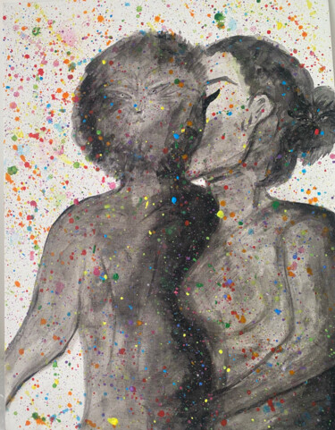 Schilderij getiteld "Kiss&takeMe" door Vanilla Floss, Origineel Kunstwerk, Aquarel