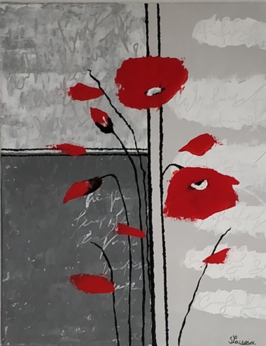 Painting titled "Les coquelicots" by Sylvia Lacroix, Original Artwork, Acrylic